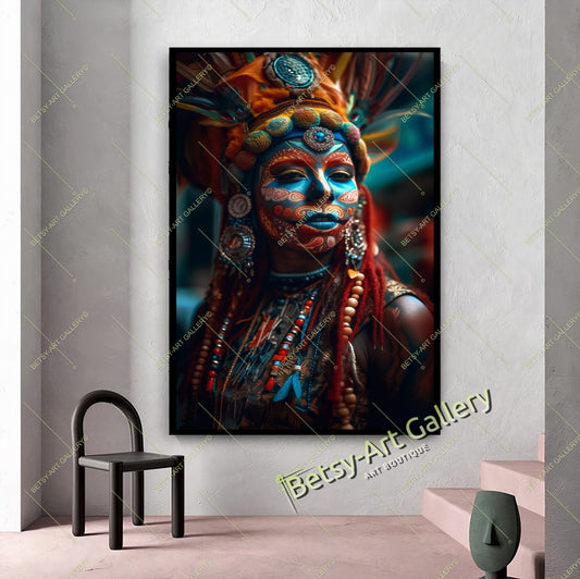 Abstract African Woman Canvas Print, Modern Tribal Art
