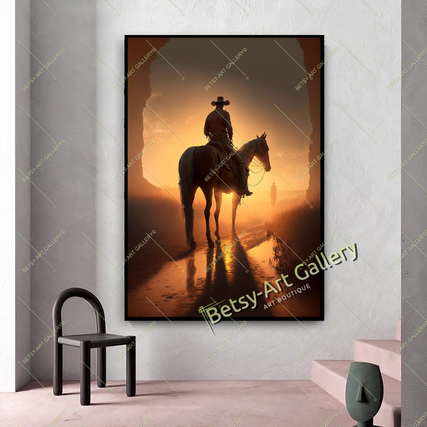 Western Cowboy Sunset Canvas Print, Cowboy and Horse Wall Art
