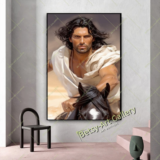 Arabian Horseman Racing Horse Canvas Print - Desert Rider Wall Art