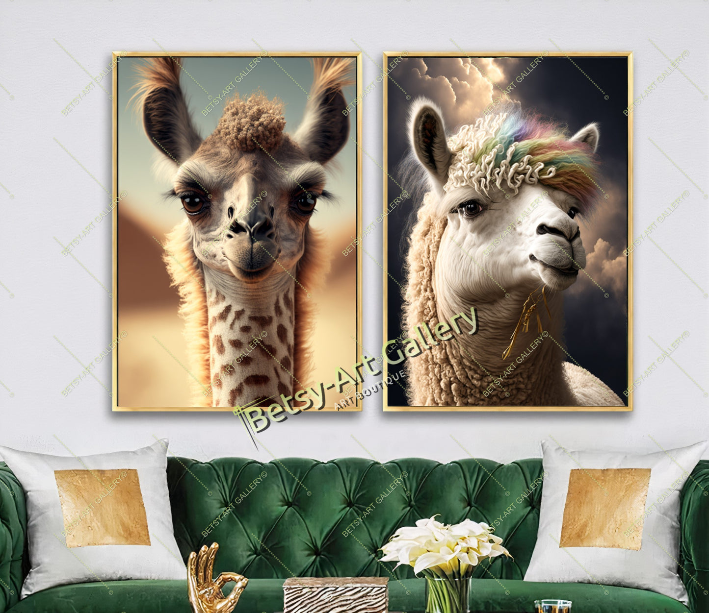 White Llama Canvas Print, Modern Animal Wall Art