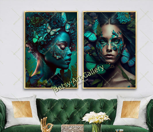 Jungle Woman with Snake Canvas Print, Fantasy Exotic Decor