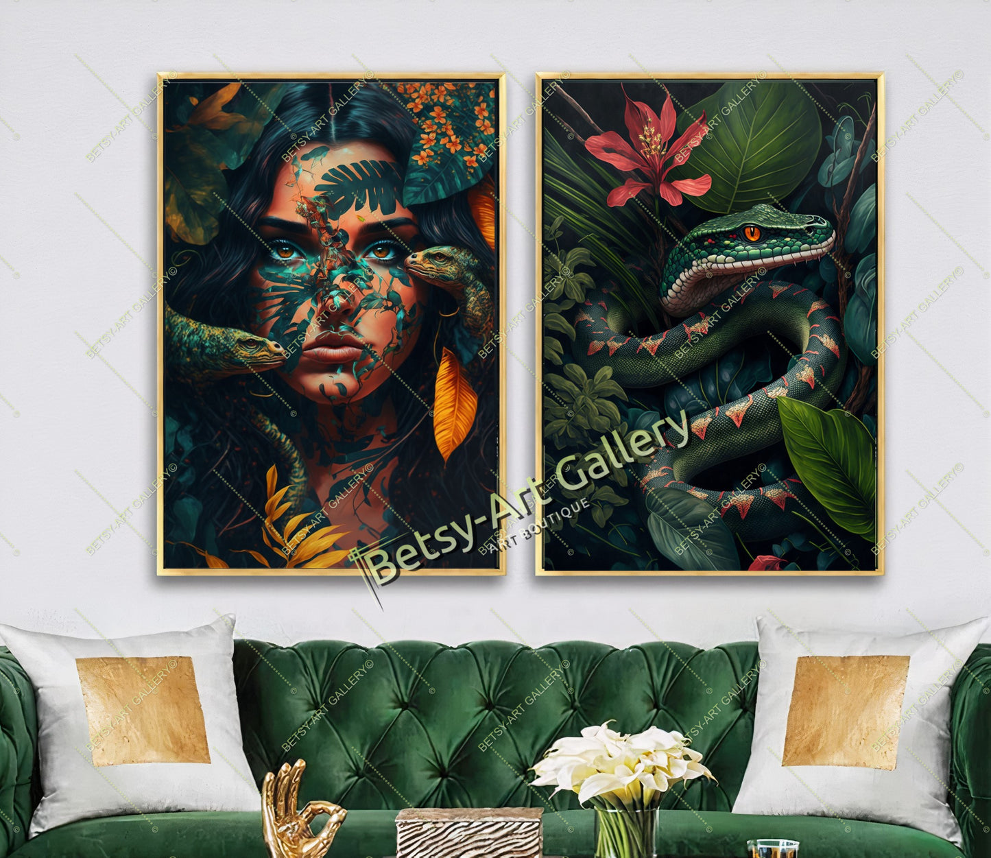 Jungle Woman Butterfly Canvas Print, Fantasy Exotic Decor