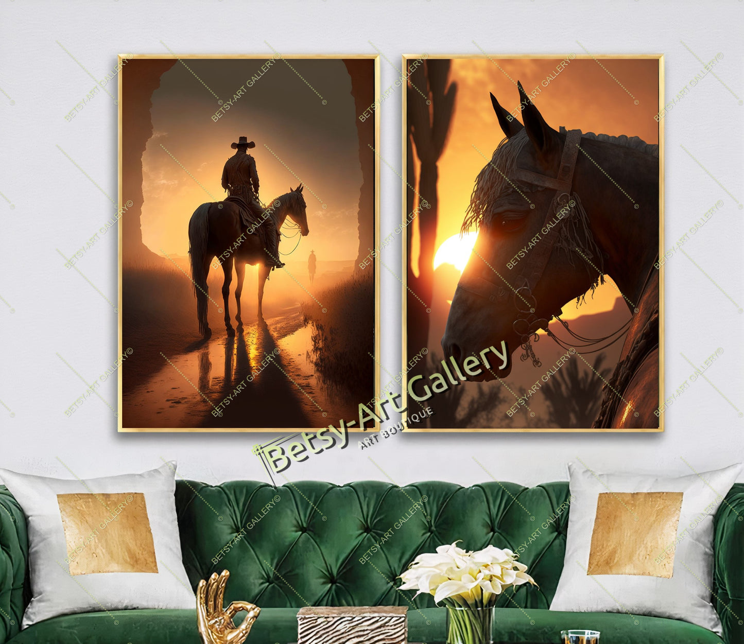 Western Cowboy Sunset Canvas Print, Cowboy and Horse Wall Art