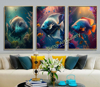 Caribbean Ocean Underwater Fish Canvas Print - Beach House Decor