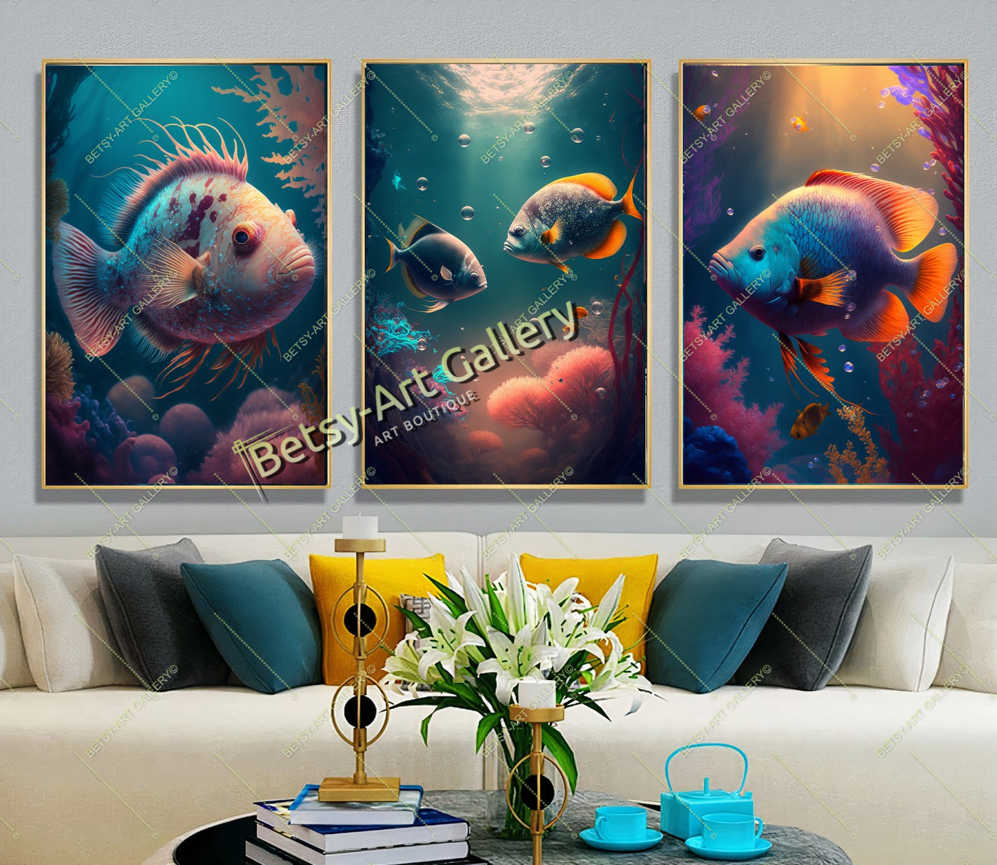 Caribbean Ocean Underwater Fish Canvas Print - Beach House Decor