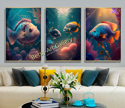 Caribbean Ocean Underwater Fish Canvas Print - Beach House Decor