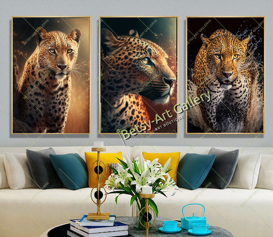 Jungle Puma and Leopard Canvas Print, Wild Cats Wall Art