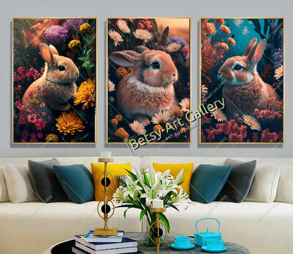 Floral Rabbit Canvas Print, Bunny Wall Art