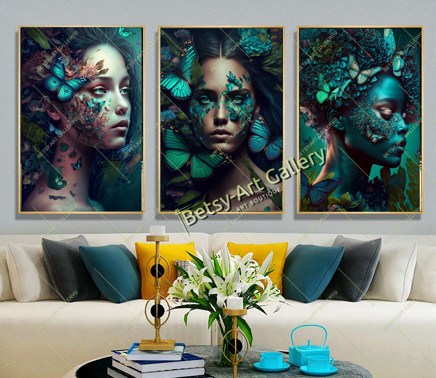 Jungle Woman Butterfly Canvas Print, Fantasy Exotic Decor