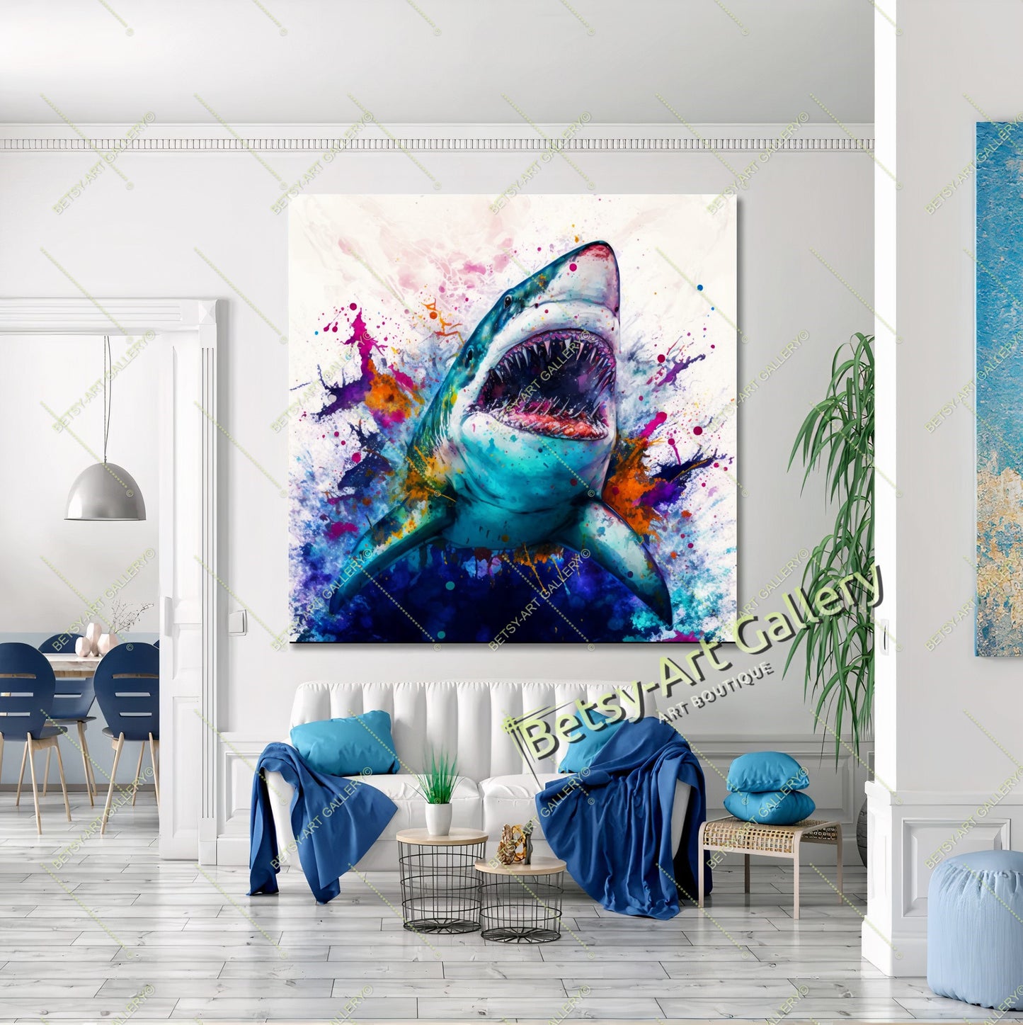 Bold Shark Canvas Print – Modern Ocean Wildlife Home Art