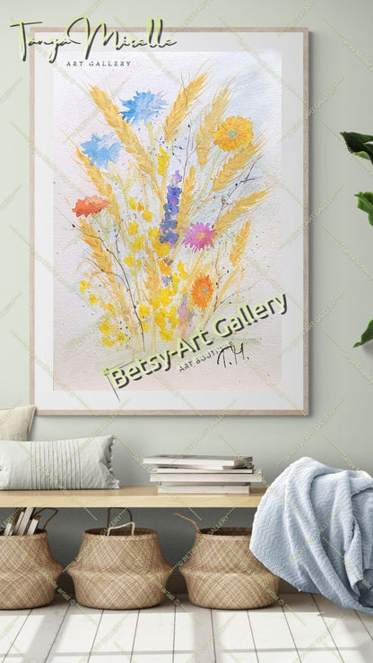 Watercolor Painting Ears of Wheat, Botanical Wall Art No Frame abstract expressionism art print birthday gift blooming garden art botanical print colorful painting floral art floral painting garden painting gift for mom mediterranean art modern art modern wall art nature painting paper painting small painting wall art home decor watercolor floral watercolor flowers watercolor landscape watercolor painting wildflowers painting