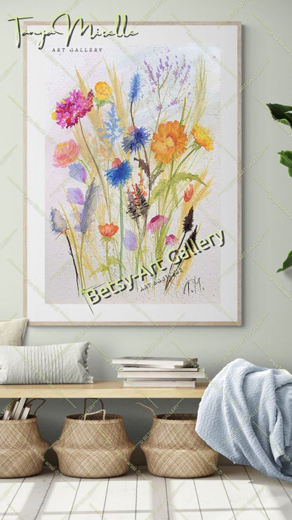 Watercolor Wildflowers Painting, Botanical Wall Art No Frame #3 abstract expressionism art print birthday gift blooming garden art botanical print colorful painting floral art floral painting garden painting gift for mom mediterranean art modern art modern wall art nature painting paper painting small painting wall art home decor watercolor floral watercolor flowers watercolor landscape watercolor painting wildflowers painting