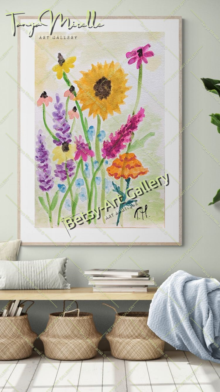 Original Watercolor Floral Painting Botanical Wall Art #1, No Frame abstract expressionism art print birthday gift blooming garden art botanical print colorful painting floral art floral painting garden painting gift for mom mediterranean art modern art modern wall art nature painting paper painting small painting wall art home decor watercolor floral watercolor flowers watercolor landscape watercolor painting