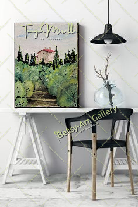Original Watercolor Painting Olive Garden Wall Art, No Frame abstract expressionism art print birthday gift blooming garden art botanical print garden painting gift for mom mediterranean art modern art modern wall art nature painting olive garder art paper painting small painting wall art home decor watercolor landscape watercolor painting