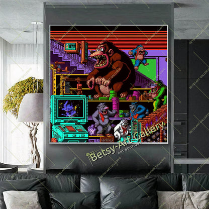 Retro Mario 80s Canvas Print, Vintage Video Game Wall Art