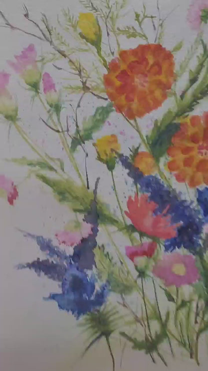 Watercolor Painting Flowers of Mediterranean, Botanical Wall Art No Frame