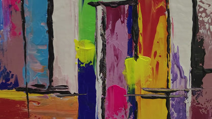 Abstract Painting - Colorful Impasto Oil Painting on Canvas #17, No Frame