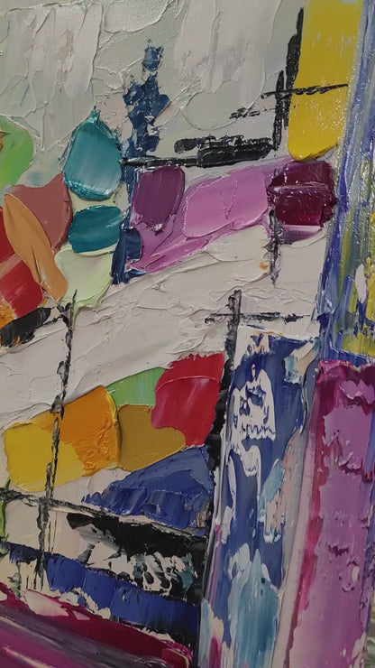 Abstract Painting - Purple Impasto Oil Painting on Canvas, No Frame