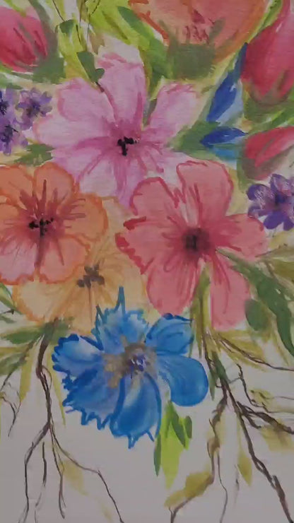 Original Watercolor Mallows Painting, Botanical Wall Art No Frame