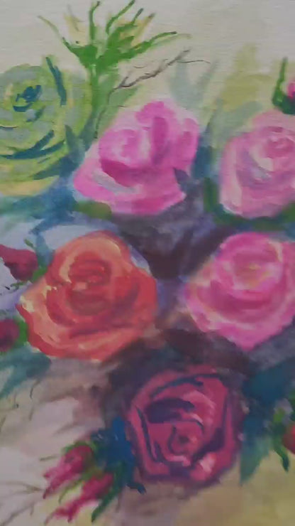 Original Watercolor Painting Garden Roses Wall Art, No Frame
