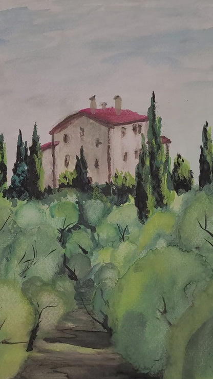 Original Watercolor Painting Olive Garden Wall Art, No Frame