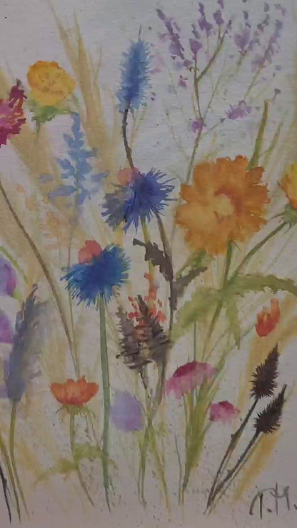 Watercolor Wildflowers Painting, Botanical Wall Art No Frame #3