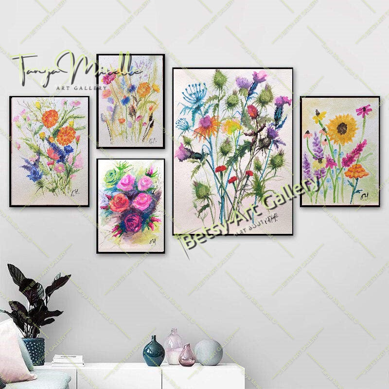 Original Watercolor Floral Painting Botanical Wall Art #1, No Frame abstract expressionism art print birthday gift blooming garden art botanical print colorful painting floral art floral painting garden painting gift for mom mediterranean art modern art modern wall art nature painting paper painting small painting wall art home decor watercolor floral watercolor flowers watercolor landscape watercolor painting