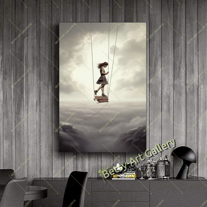 Girl on a Swing in the Sky Canvas Print