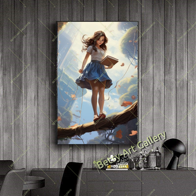 Girl on a Swing in the Sky Canvas Print