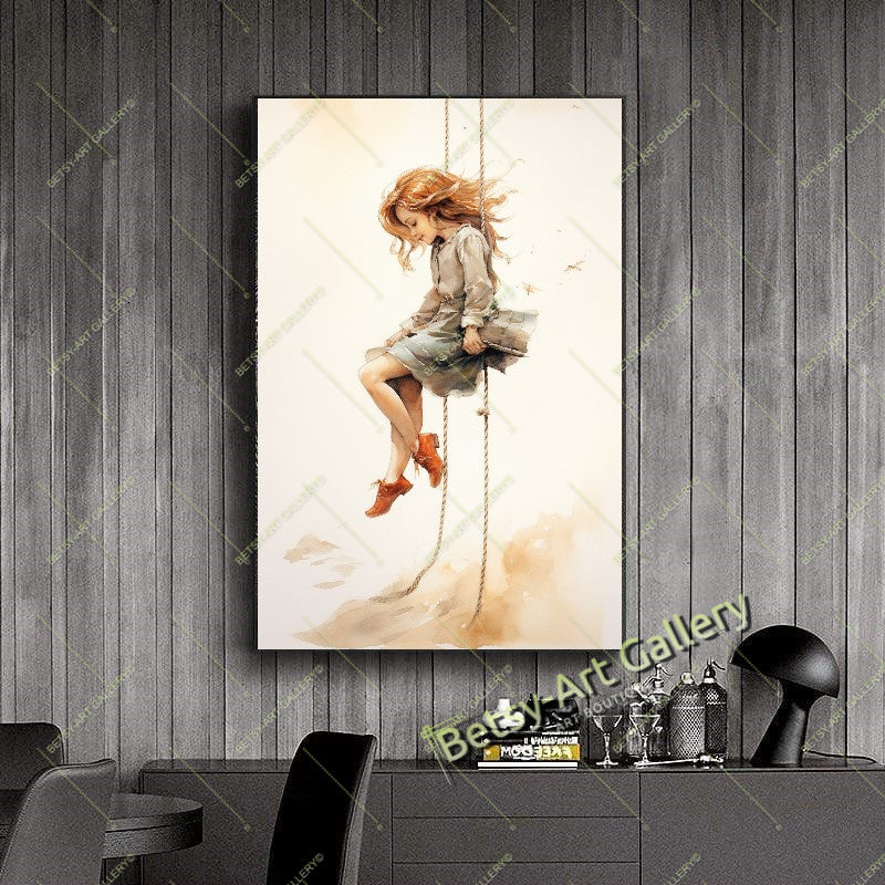 Girl on a Swing in the Sky Canvas Print