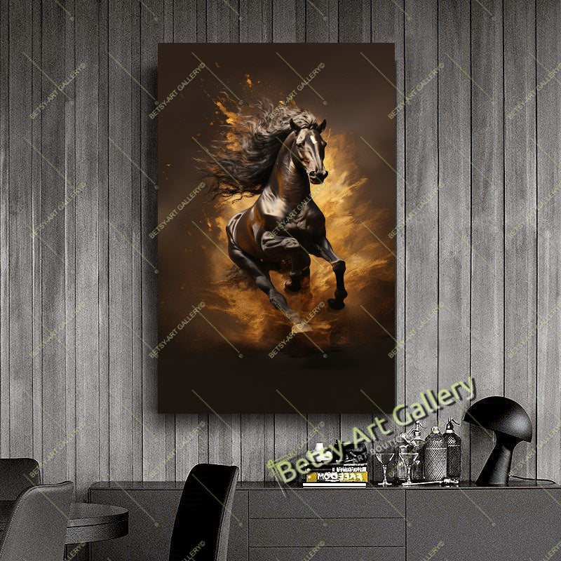 Abstract Black and White Horses Canvas Print - Minimalist Equine Art