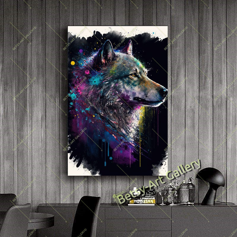 Wolf Watercolor Canvas Print - Abstract Animal Wall Art