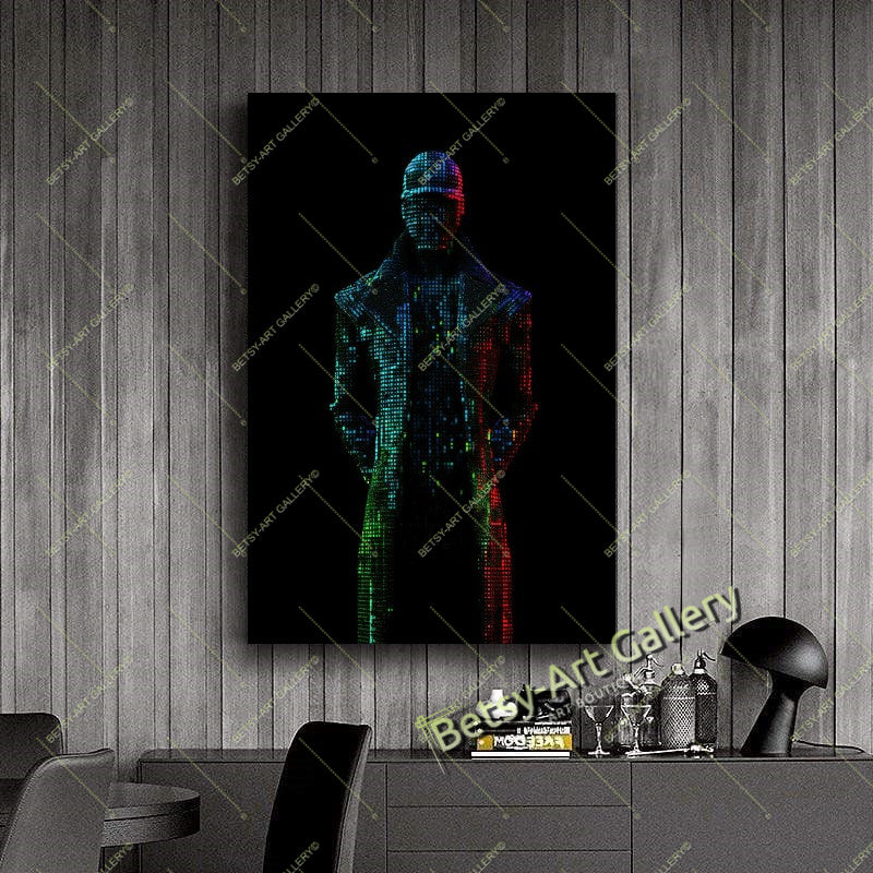 Glitch Effect Portrait Print on Canvas - Neon Pixel Wall Decor