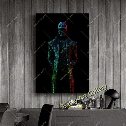 Glitch Effect Portrait Print on Canvas - Neon Pixel Wall Decor