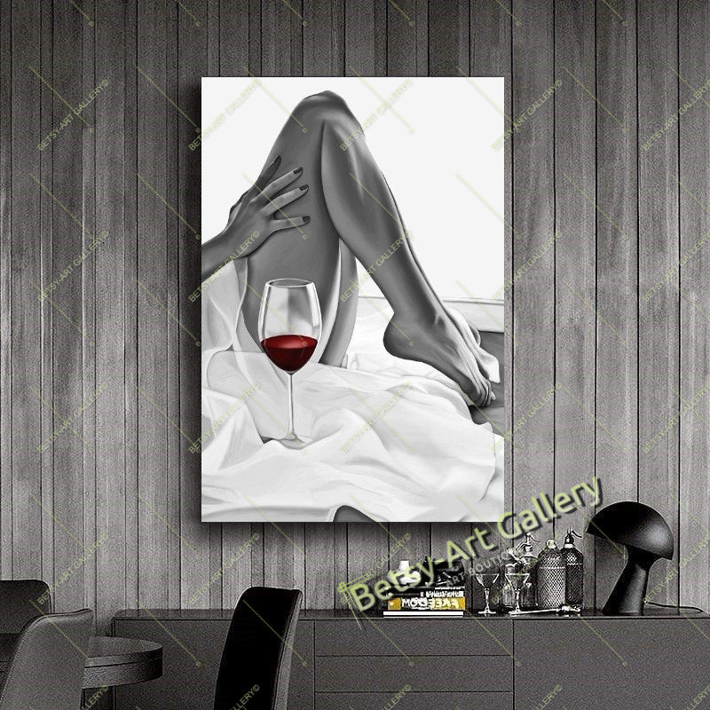 Woman Legs with Wine Canvas Print, Elegant Feminine Wall Art