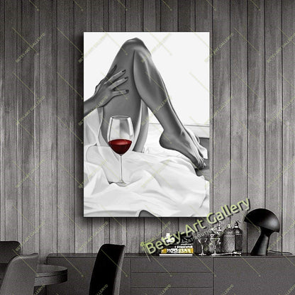 Woman Legs with Wine Canvas Print, Elegant Feminine Wall Art