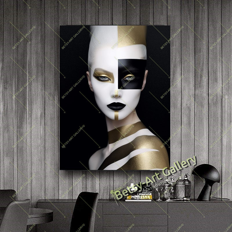 Black Yellow Woman Abstract Face Fashion Canvas Print art gift boho decor bold character design bold wall print canvas print canvas wall art contemporary artwork giclée prints large canvas print large wall art modern art print modern room decor modern wall art original pop culture art pop art canvas print print on canvas statement piece stretched canvas art unique wall art vibrant home decor wall art prints