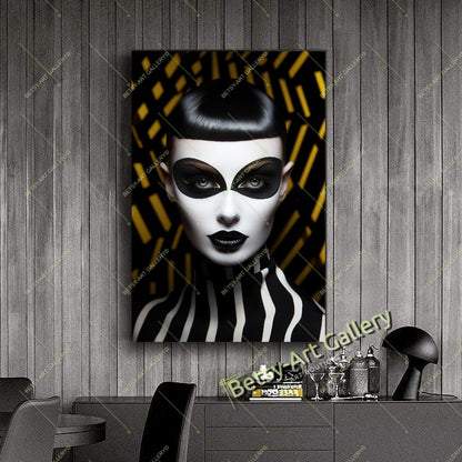 Black Yellow Woman Abstract Face Fashion Canvas Print art gift boho decor bold character design bold wall print canvas print canvas wall art contemporary artwork giclée prints large canvas print large wall art modern art print modern room decor modern wall art original pop culture art pop art canvas print print on canvas statement piece stretched canvas art unique wall art vibrant home decor wall art prints