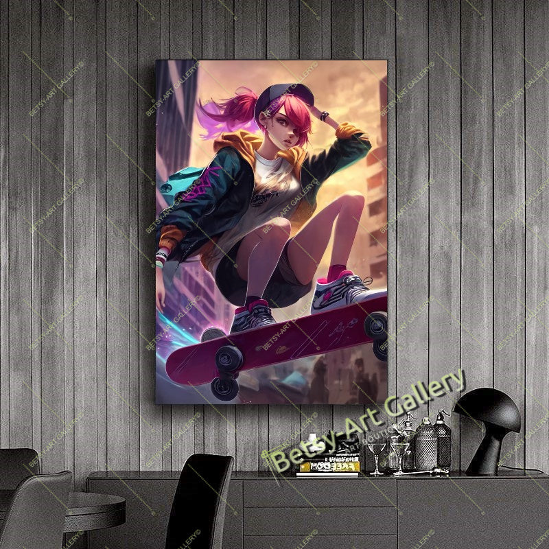 Neon DJ Girl Wall Art - Modern Otaku Room Decor