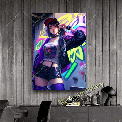 Neon DJ Girl Wall Art - Modern Otaku Room Decor