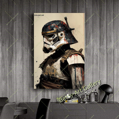 Dark Galactic Warrior Canvas Print, Sci-Fi Space Soldier Art