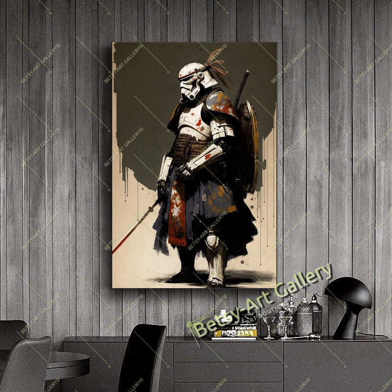 Dark Galactic Warrior Canvas Print, Sci-Fi Space Soldier Art