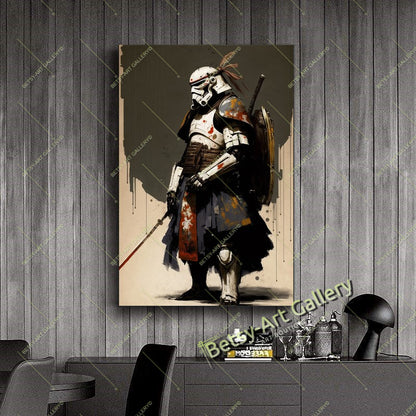 Dark Galactic Warrior Canvas Print, Sci-Fi Space Soldier Art