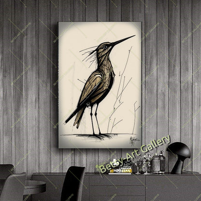 Pencil Bird Drawing Canvas Print, Minimalist Bird Sketch Art