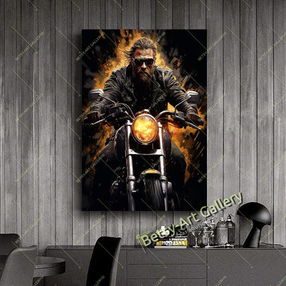Biker Motorcycle Canvas Print, Rider Wall Art