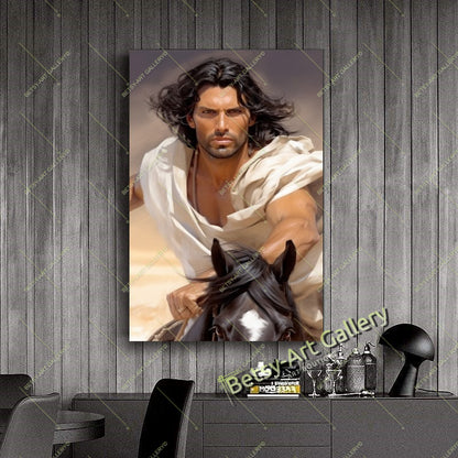 Arabian Horseman Racing Horse Canvas Print - Desert Rider Wall Art