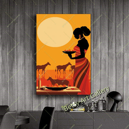 Abstract African Woman Canvas Print, Modern Tribal Art