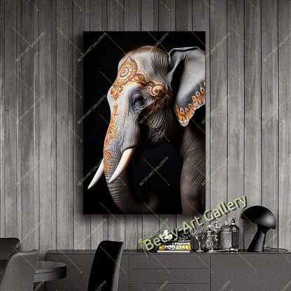 Tattooed Elephant Canvas Print, Bohemian Wall Art Decor