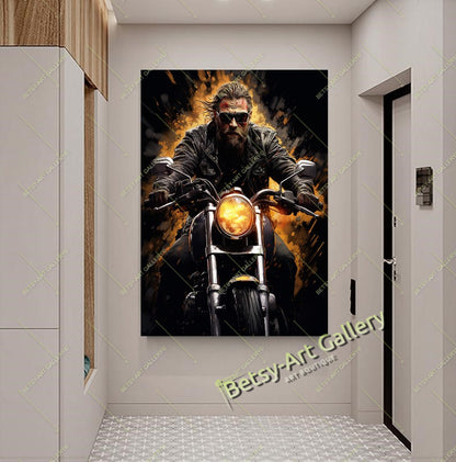 Biker Motorcycle Canvas Print, Rider Wall Art