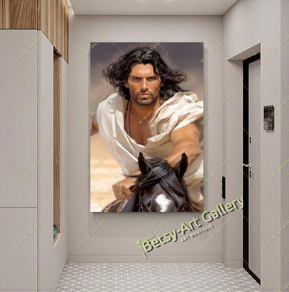 Arabian Horseman Racing Horse Canvas Print - Desert Rider Wall Art